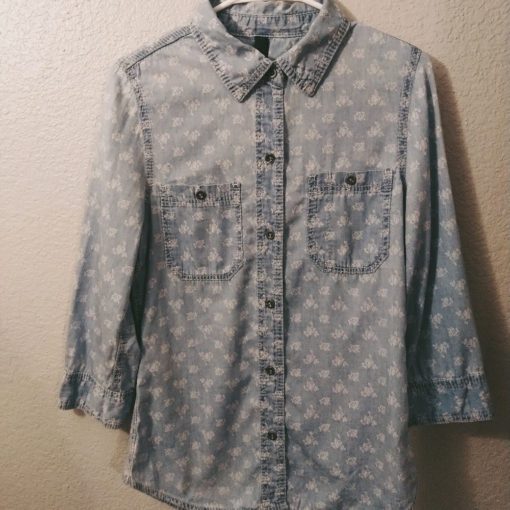 Seven floral denim button-up top